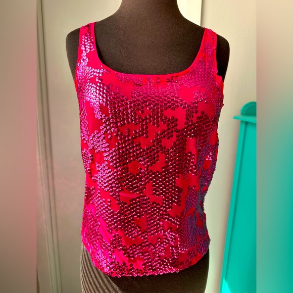 XS hot pink sequin sheer top - Picture 1 of 4